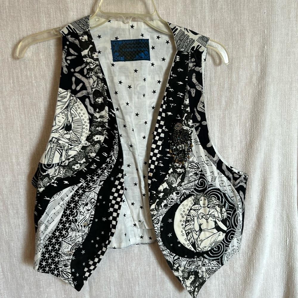 Open front vest custom made black white cream